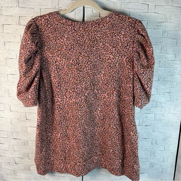 Who What Wear Pink Leopard Print Top Jersey knit animal print balloon sleeve - Picture 2 of 8